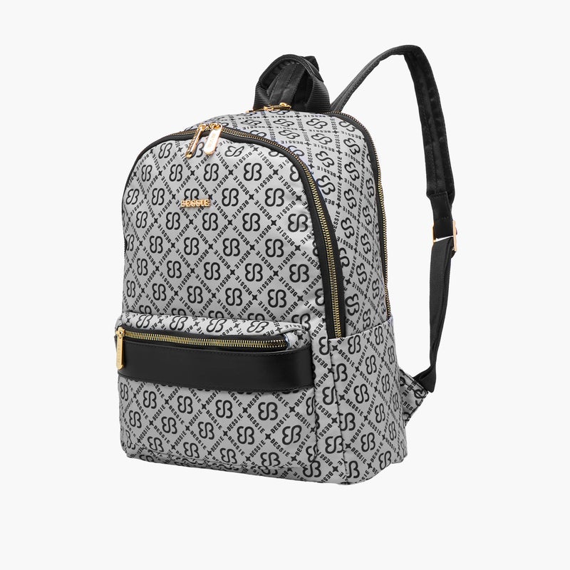 Bessie London Monogram Print Backpack with Adjustable Shoulder Straps and Zip Closure - 30x37x14 cms - Image 3